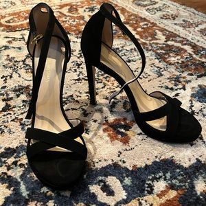 Stuart Weitzman Black Nudist Disco Cross Heels with Platform